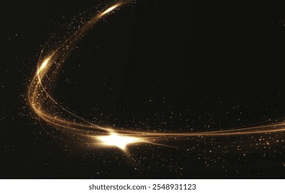 Linha de luz curva dourada, corda, fita. Png de linha de ouro festivo suave com efeitos de luz. Png azul dourado. Efeito de luz de curva da linha dourada.