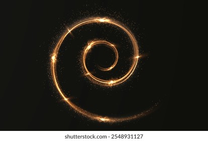 Gold curved light line, rope, tape. Smooth festive gold line png with light effects. Light golden Twirl png. Curve light effect of golden line.
