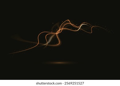 Gold curved light line, rope, spiral, tape. Smooth festive gold line png with light effects. Light golden Twirl png. Curve light effect of golden line.