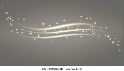 Gold curved light line, rope, ribbon. Smooth festive gold line png with light effects. Light golden swirl png. Curved golden line with light effect. Garland gold. PNG