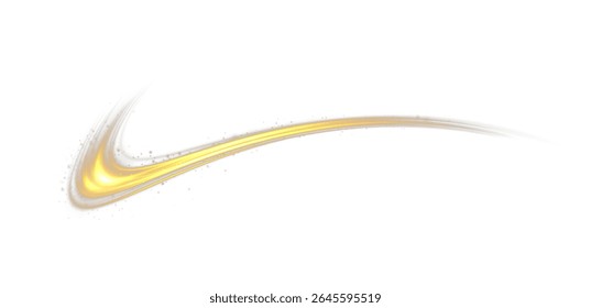 Gold Curved Light Line, Spiral Rope Twirl, Shiny Golden Ribbon Effect, Smooth Glow Swirl, Isolated Light Trail, Festive Vector Curve, Transparent PNG Abstract Light on Dark Background
