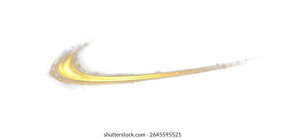 Gold Curved Light Line, Spiral Rope Twirl, Shiny Golden Ribbon Effect, Smooth Glow Swirl, Isolated Light Trail, Festive Vector Curve, Transparent PNG Abstract Light on Dark Background