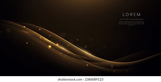 Gold curved ribbon on black background with lighting effect and sparkle with copy space for text. Luxury design style. Vector illustration