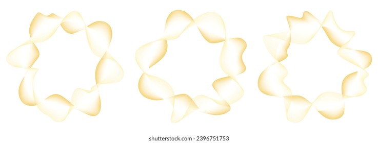 Patrón de línea de anillos curvos de oro. Formas onduladas de tecnología digital de lujo. Esfera de flujo de luz redonda. Ciclo rayado simple ondas de música dinámica.