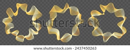 Gold curved rings line pattern. Luxury digital technology wavy shapes. Round light flowing sphere. Striped cycle simple dynamic music waves.