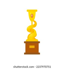 Goldene, kurvige Tasse für Gewinner, Vektorgrafik. Goldene Trophäe oder Preis für die Preisverleihung, Belohnung für den Gewinnwettbewerb auf weißem Hintergrund. Wettbewerb, Siegeskonzept