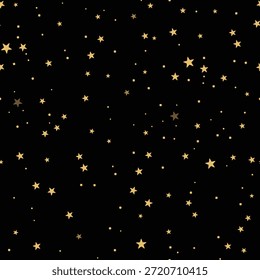 Gold cute stars and dots celestial design seamless fabric pattern