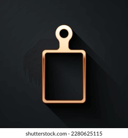 Gold Cutting board icon isolated on black background. Chopping Board symbol. Long shadow style. Vector