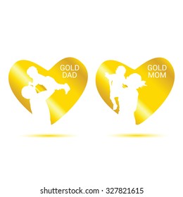 gold dad and mom in heart vector illustration