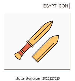 Gold Dagger Color Icon. Knife Entombed Alongside Mummy Of Egyptian Pharaoh. Tutankhamun Dagger. Egypt Concept. Isolated Vector Illustration 