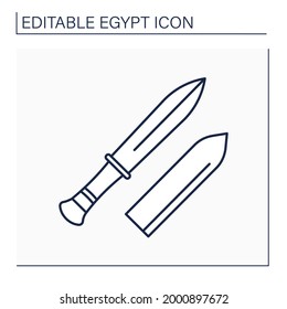 Gold Dagger Line Icon. Knife Entombed Alongside Mummy Of Egyptian Pharaoh. Tutankhamun Dagger. Egypt Concept. Isolated Vector Illustration. Editable Stroke