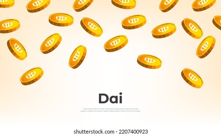 Gold Dai coin falling from the sky. Dai cryptocurrency concept banner background.