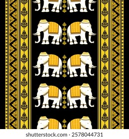 Gold damask elephant on back background