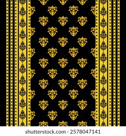 Gold Damask floral Pattern on Black Background