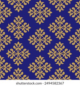 Gold damask floral seamless pattern, Damask vintage pattern design, Victorian Vintage seamless, luxury Damask, on darkbule background