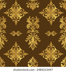 Gold Damask Pattern Design on Brown Background: Comparison of Variations