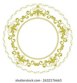 Gold damask round wreath ornament floral pattern on transparent background