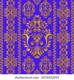 Gold Damask seamless pattern abstract EPS vector, Exquisite Vintage floral damask ornament,floral paisley embroidery,ethnic oriental traditional design for print,wallpaper,fabric,packaging,wrapping.