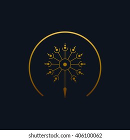 Gold dandelion logo. Charity symbol. Flower icon. Vector illustration.