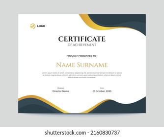 Gold and Dark Blue Waves Certificate Design