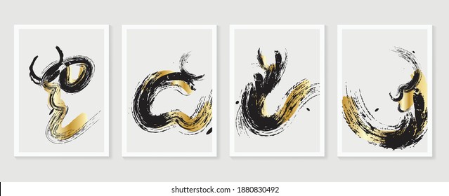 Gold and dark ink wall arts vector collection. Golden and luxury wallpaper design for prints and Canvas Prints.