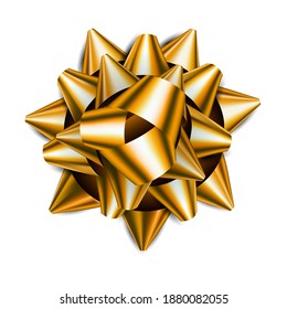 Gold decor for decorating a gift, a gold bow. Isolated vector element for decoration of holiday cards or banners for new year, christmas, valentine's day, birthday or other event. Bow ball