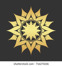 Gold decoration ornament. Abstract gold star on a black background. 
