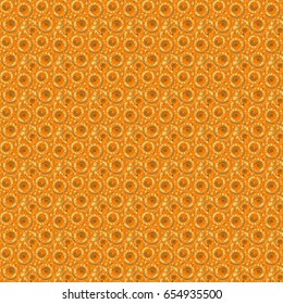 Gold decorations. Star pattern on a orange backdrop, golden vintage ornament. Vector seamless background. Luxury golden seamless pattern with stars.