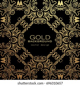 Gold decorative background with mandala ornament. Template design for card, brochure, label, logo, emblem, monogram. Vector illustration