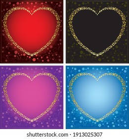 gold decorative cards with hearts - set of frames