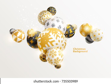 Gold decorative Christmas balls. New year background.