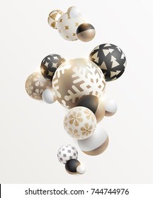 Gold decorative Christmas balls. New year background.