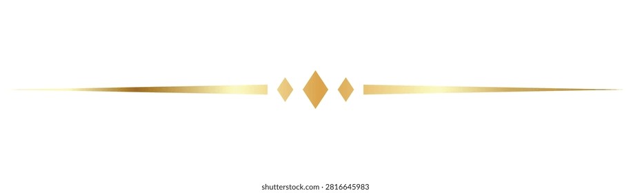 Gold decorative divider element. Vintage text separator sign. Luxury diamond page border and header accent symbol. Elegant ornament concept