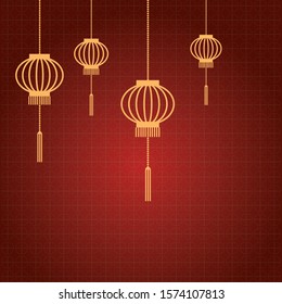 Gold decorative elements in asian style. Chinese text Happy New Year. vector illustration.