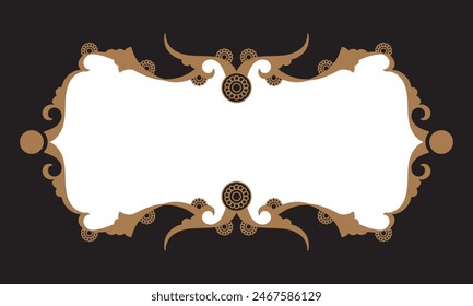 Gold decorative frame, blank festive label template, classical design element isolated on black. - Vector.