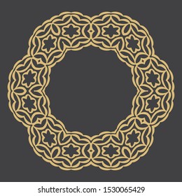 Gold decorative frame. An elegant circular element of design with the place for the text. Production of invitations, menu, cafe and boutiques. Vector.