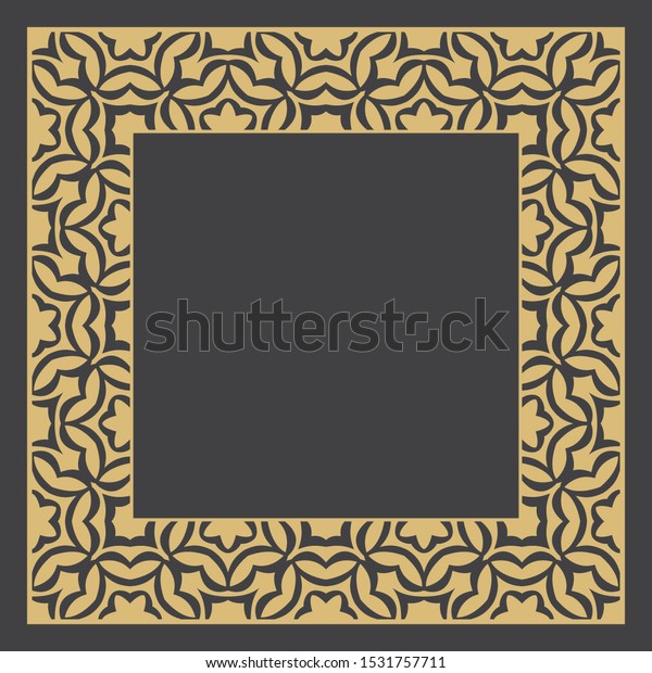 Gold decorative frame. An elegant square design\
element with place for text. Production of invitations, menu, cafe\
and boutiques. Vector.