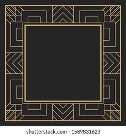 A gold decorative frame for monograms, the logo, invitation on a wedding, the menu. Rectangular vector ornament. The element of graphic design isolated on black background.