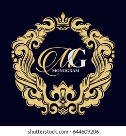 Gold decorative frame. Vector logo templates. Monogram, initials, jewelry. The past. Elegant emblem logo for restaurants, hotels and boutiques. It can be used to design business cards, invitations