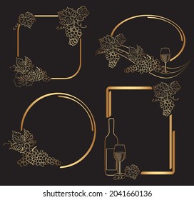 gold decorative frames with grape - vector elements for grape harvest event