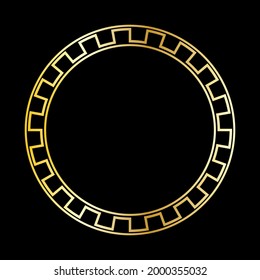 Gold decorative round frame in antique style. Template for the design of postcards, invitation banners, books, textiles, engraving, wood products, scrapbooking and creativity. Flat Style