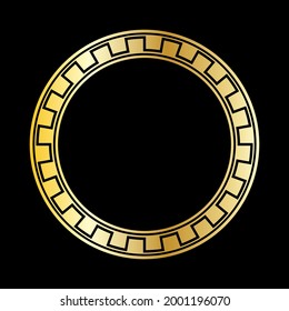 Gold decorative round frame in antique style. Template for the design of postcards, invitation banners, books, textiles, engraving, wood products, scrapbooking and creativity. Flat Style