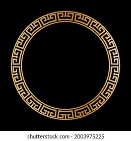 Gold decorative round frame in antique style. Template for the design of postcards, invitation banners, books, textiles, engraving, wood products, scrapbooking and creativity. Flat Style