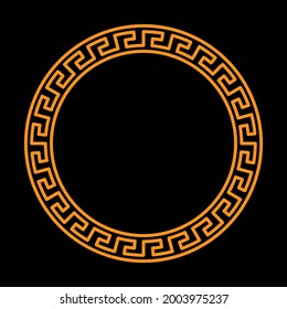 Gold decorative round frame in antique style. Template for the design of postcards, invitation banners, books, textiles, engraving, wood products, scrapbooking and creativity. Flat Style