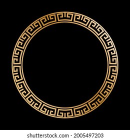 Gold decorative round frame in antique style. Template for the design of postcards, invitation banners, books, textiles, engraving, wood products, scrapbooking and creativity. Flat Style
