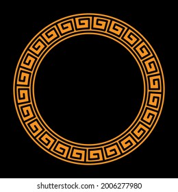 Gold decorative round frame in antique style. Template for the design of postcards, invitation banners, books, textiles, engraving, wood products, scrapbooking and creativity. Flat Style
