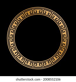 Gold decorative round frame in antique style. Template for the design of postcards, invitation banners, books, textiles, engraving, wood products, scrapbooking and creativity. Flat Style