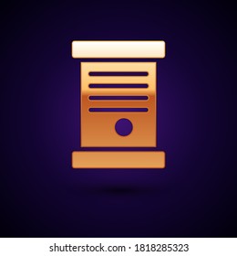 Decreto de oro, papel, pergamino, icono de desplazamiento aislado en fondo negro.  Ilustración vectorial