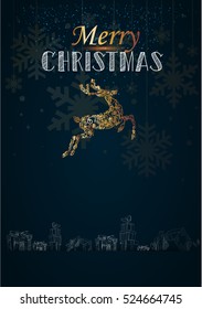 Gold deer. Christmas card. vector. hand drown