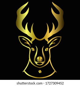 gold deer head logo. isolated black color. luxury animal logo